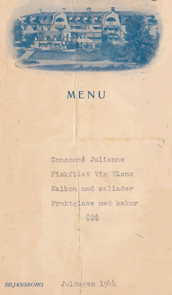 Siljansborg Menu for Chrstmas 1944