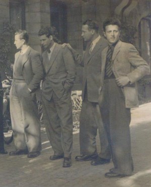 1944 Stockholm. Herman F. Allen on the far right. (from the wartime scrapbook of Nicholas Kehoe.)